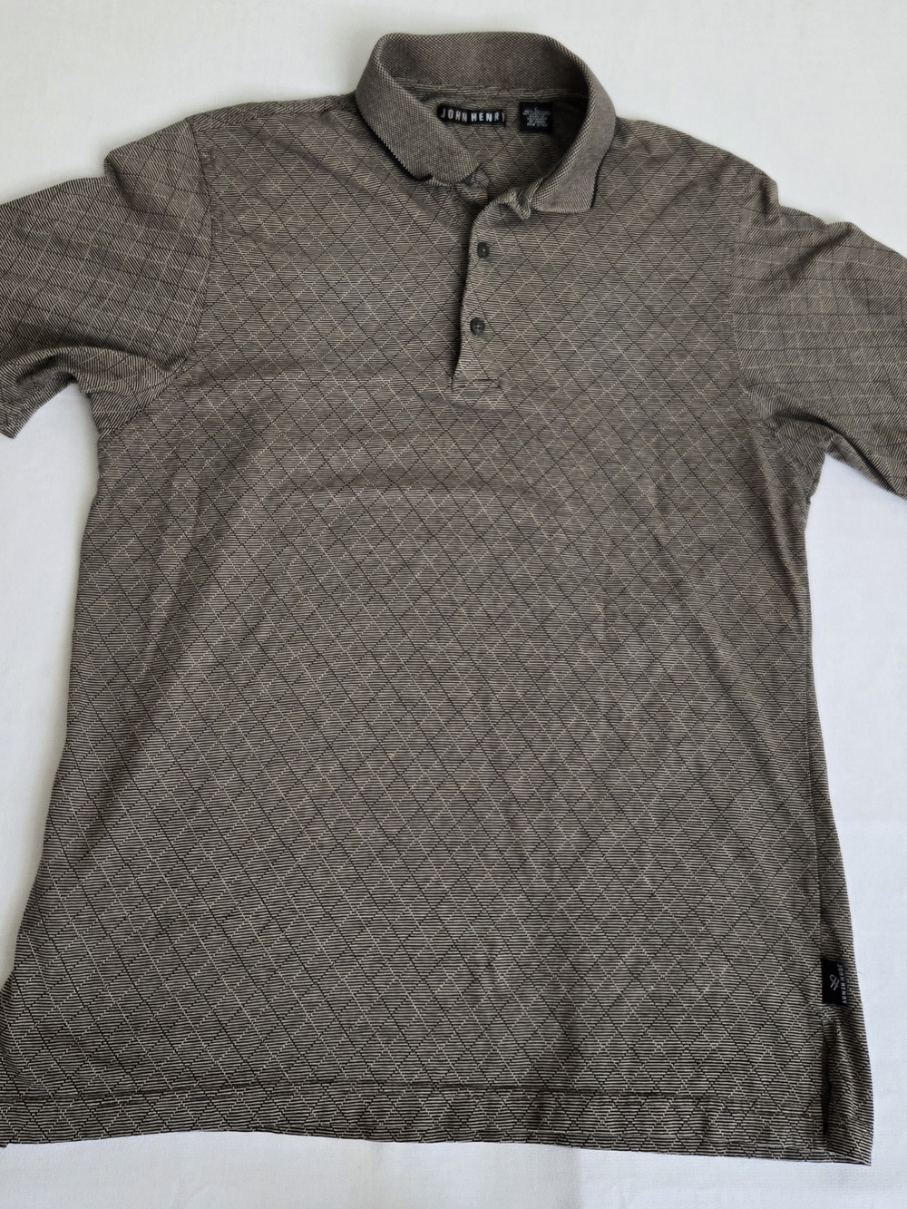 John Henri Men's Brown Diamond-Print Polo Shirt Size Large